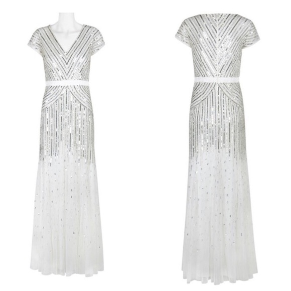 Adrianna Papell beaded cap sleeve v neck long gown - Picture 7 of 11